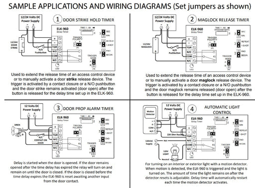 ELK-960 delay timer module sample applications and wiring diagram