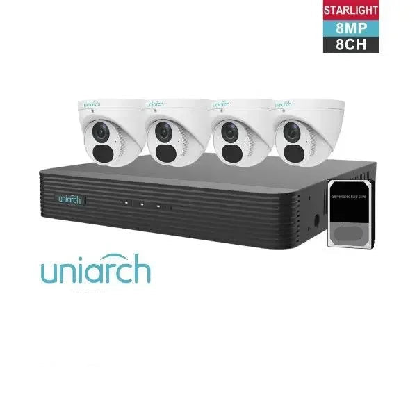 Uniarch 8MP CCTV Kit 8 CH NVR, 4 x Turret Cameras