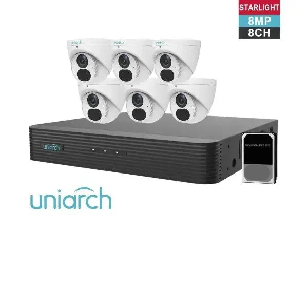 Uniarch 8MP CCTV Kit 8 CH NVR, 6 x Turret Cameras