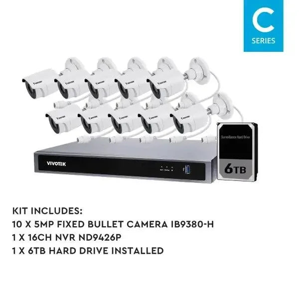 Vivotek 5MP Surveillance Kit, 16 Channel, Fixed Bullet Kit -VIVO-5MP16106B