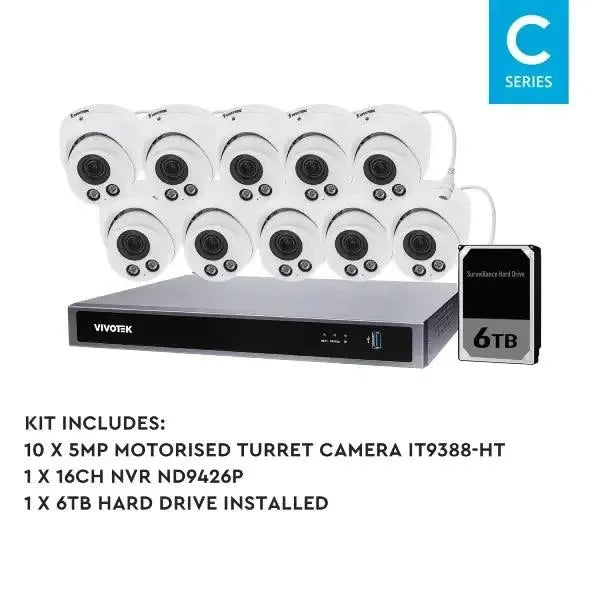 Vivotek 5MP Surveillance Kit, 16 Channel, Motorised Turret Kit-VIVO-5MP16106TM
