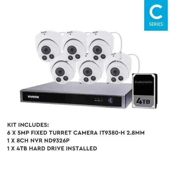 Vivotek 5MP Surveillance Kit, 8 Channel, Fixed Turret Kit-VIVO-5MP8064T