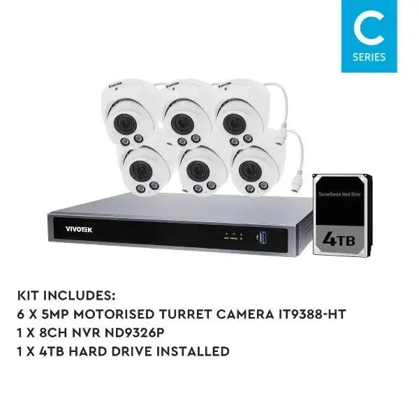 Vivotek 5MP Surveillance Kit, 8 Channel, Motorised Turret Kit-VIVO-5MP8064TM