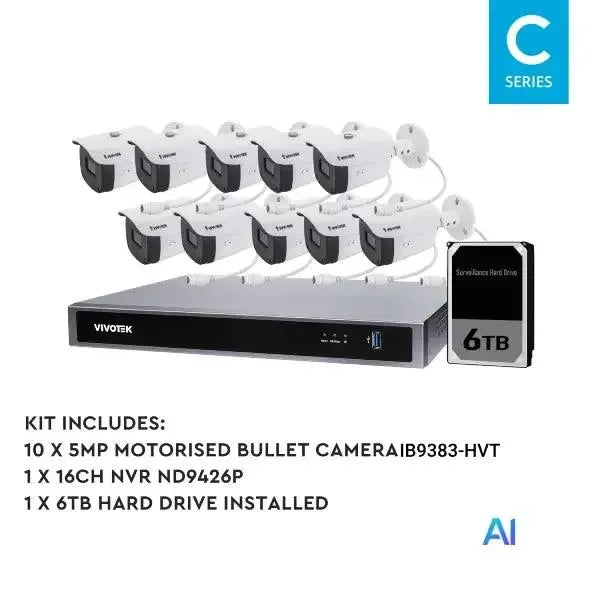 Vivotek AI 5MP Surveillance Kit, 16 Channel, Motorised Bullet Kit-VIVO-AI-5MP16106BM