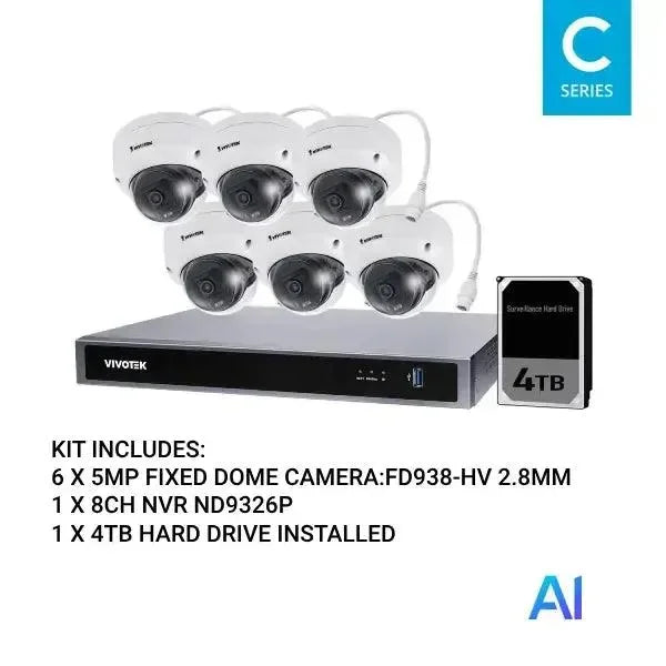 Vivotek AI 5MP Surveillance Kit, 8 Channel, Fixed Dome Kit-VIVO-AI-5MP8064D