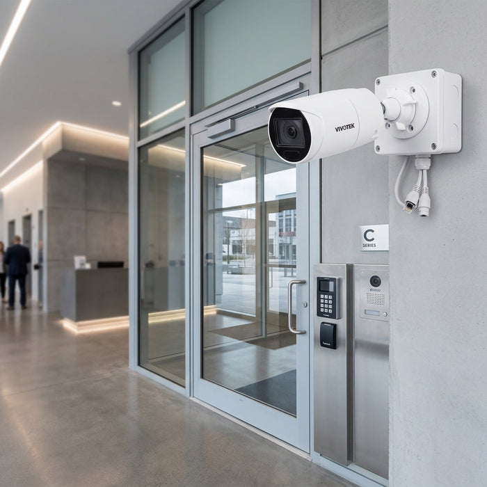 Vivotek IB9383-HV 5MP outdoor AI bullet camera with 3.6mm fixed lens and built-in microphone, camera excludes mounting box