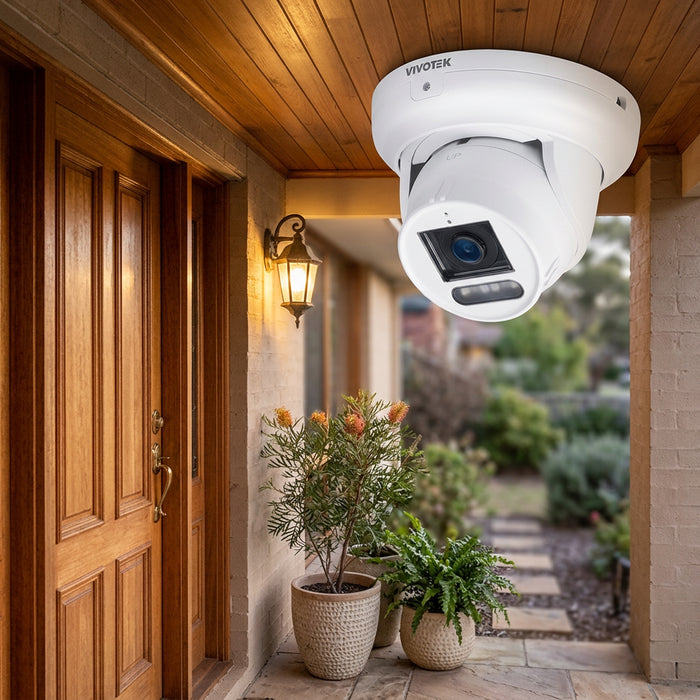 Vivotek IT9399-HTVW 8MP dual-light AI turret camera with motorised lens, microphone and speaker