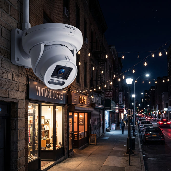 Vivotek IT9399-HVW 8MP dual-light AI turret camera with 4.2mm lens, microphone and speaker