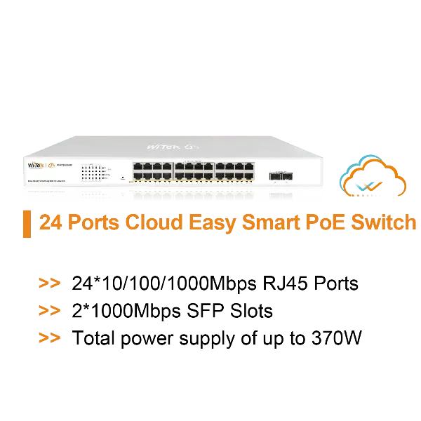 WI-TEK Cloud Easy SMART 24 Ports Poe Switch, WI-PCES326GF V2