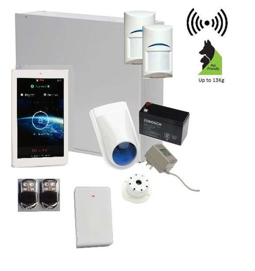 Bosch Solution 3000 Alarm System with 2 x Wireless Detectors + 7" Touch Screen Code pad Stainless Steel Remotes
