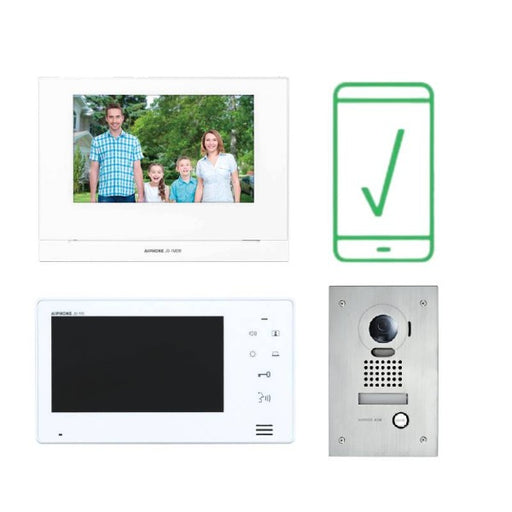 Aiphone Smartphone Flush Intercom kit, Two Monitors, JO Series, JOS-1FW-2M