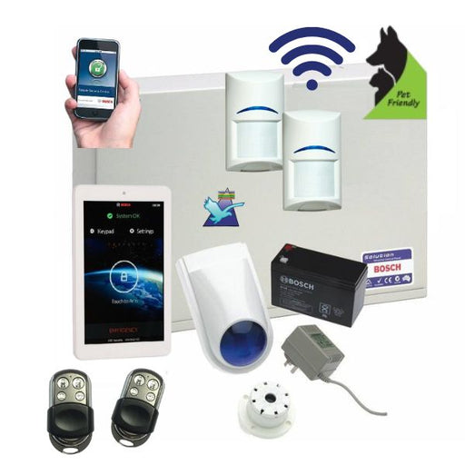 Bosch Solution 3000 Alarm System with 2 x Wireless Tritech Detectors + 7" Touch Screen Code pad Stainless Steel Remotes+ IP Module