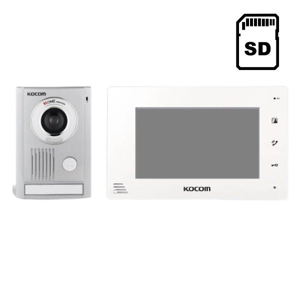Kocom Intercom 7" Screen, Large Door station with CCTV integration + SD Card, Black