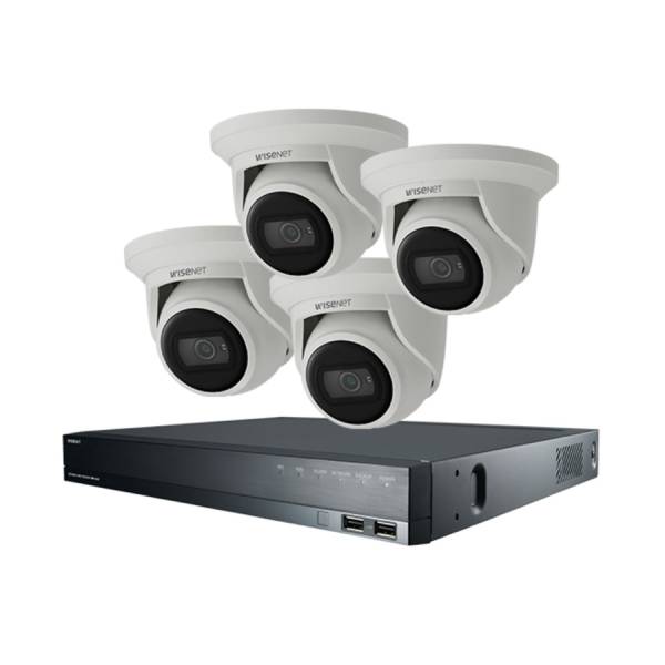 Wisenet Samsung CCTV IP Kit, 4 Channel with 4 x 5MP Turret Flat Eye Cameras, 2T