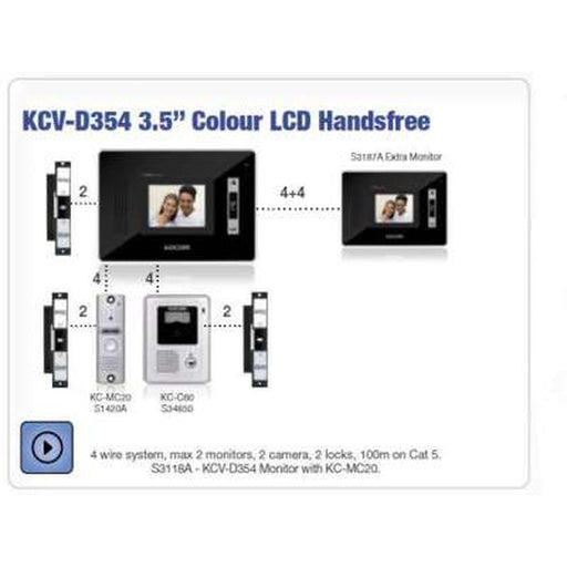 Kocom 3.5" Handsfree additional monitor for KCV-D354 4 wire system